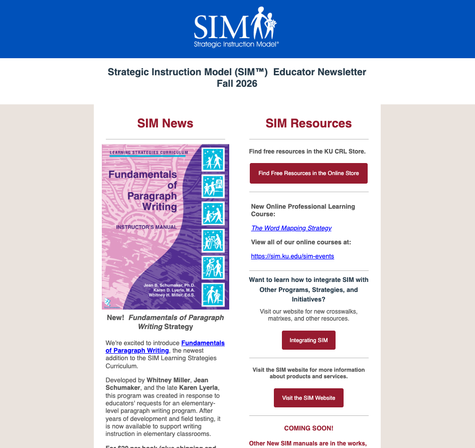 Image of Page 1 of Fall 2026 SIM Educator Newsletter